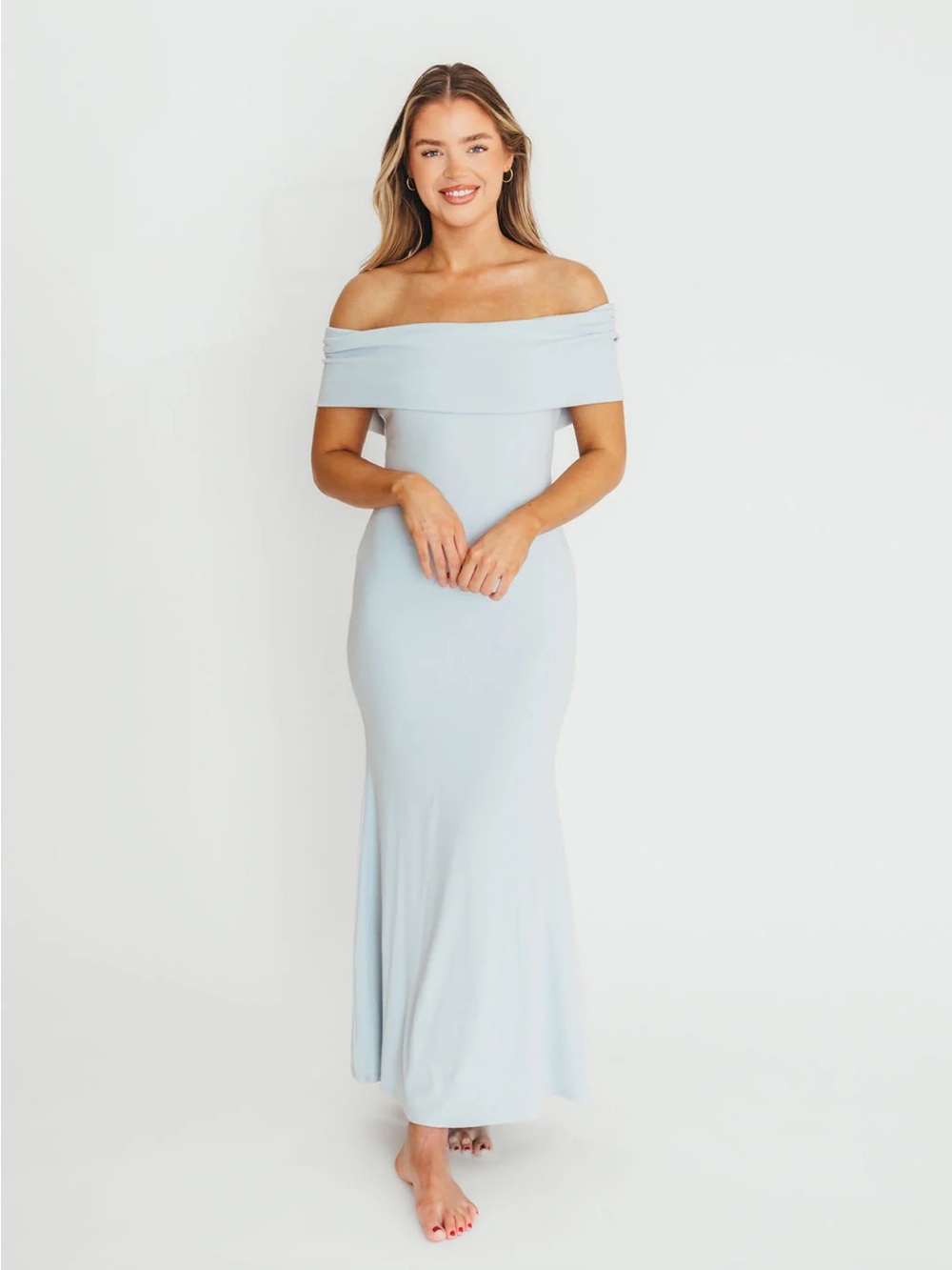 Off-Shoulder Maxi Dress in Pale Blue